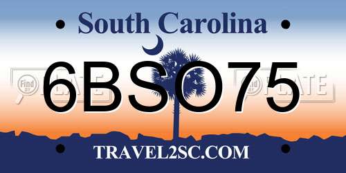 6BSO75 South Carolina License Plate