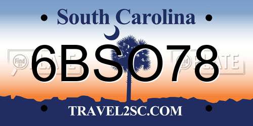 6BSO78 South Carolina License Plate