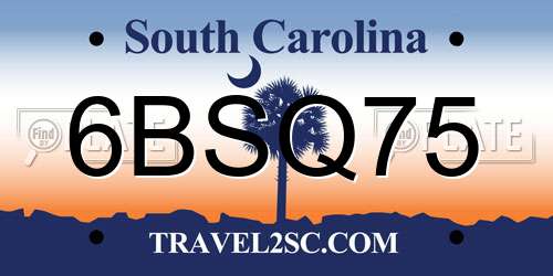 6BSQ75 South Carolina License Plate