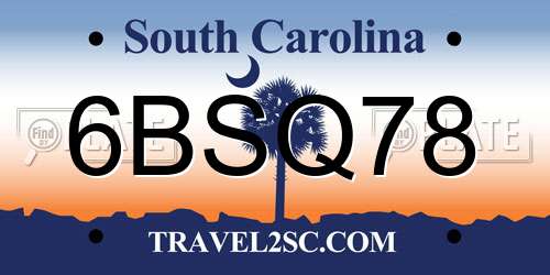 6BSQ78 South Carolina License Plate