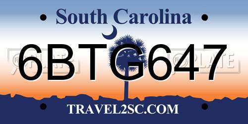 6BTG647 South Carolina License Plate