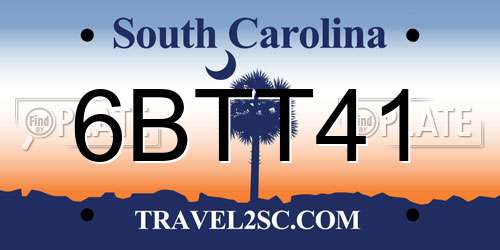6BTT41 South Carolina License Plate