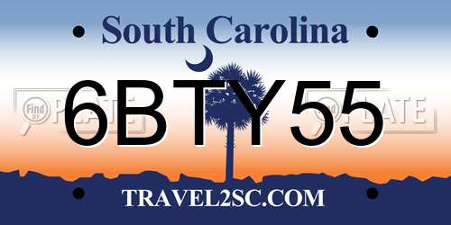 6BTY55 South Carolina License Plate