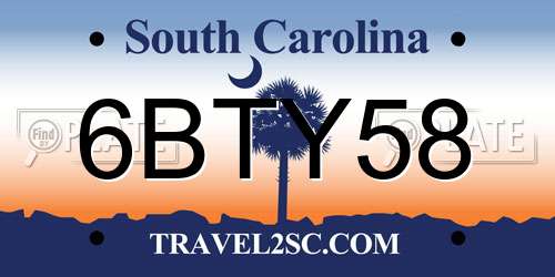 6BTY58 South Carolina License Plate