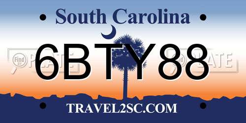 6BTY88 South Carolina License Plate