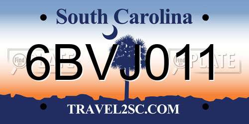 6BVJ011 South Carolina License Plate