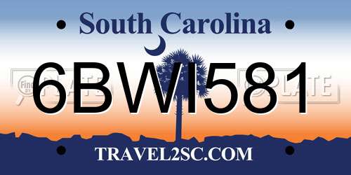 6BWI581 South Carolina License Plate