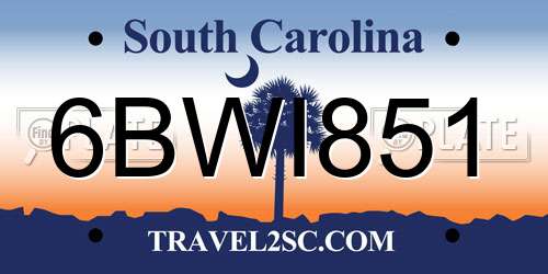 6BWI851 South Carolina License Plate