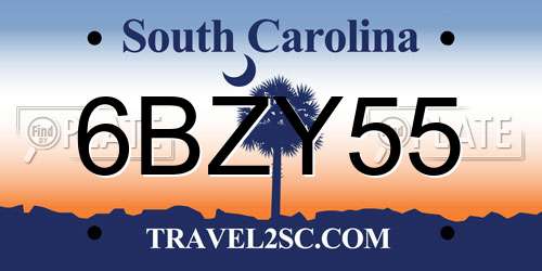 6BZY55 South Carolina License Plate