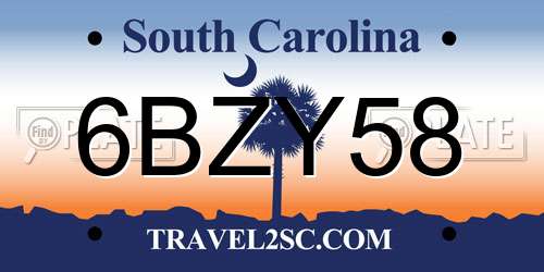6BZY58 South Carolina License Plate