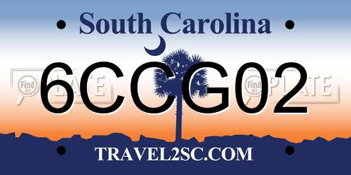 6CCG02 South Carolina License Plate