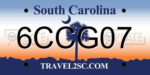 6CCG07 South Carolina License Plate