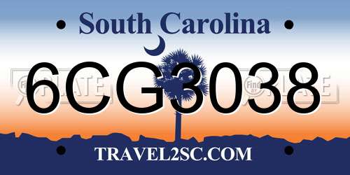 6CG3038 South Carolina License Plate