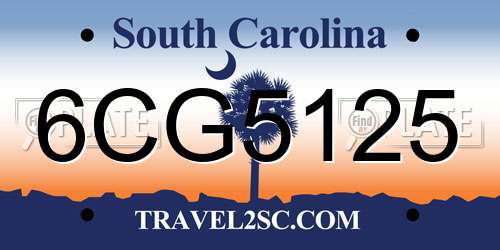 6CG5125 South Carolina License Plate
