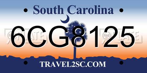 6CG8125 South Carolina License Plate