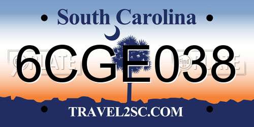 6CGE038 South Carolina License Plate