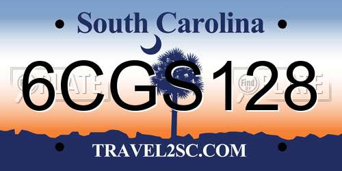 6CGS128 South Carolina License Plate