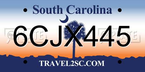 6CJX445 South Carolina License Plate