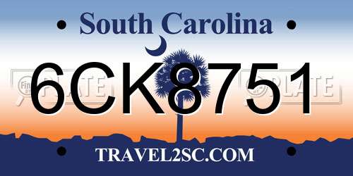 6CK8751 South Carolina License Plate