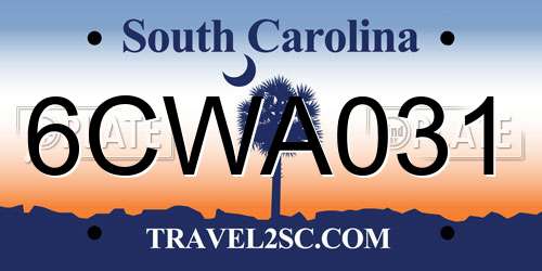 6CWA031 South Carolina License Plate