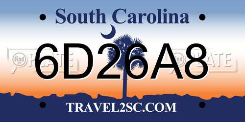 6D26A8 South Carolina License Plate