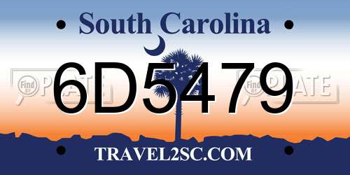 6D5479 South Carolina License Plate