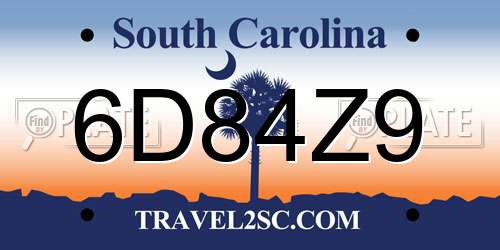 6D84Z9 South Carolina License Plate
