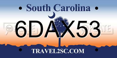 6DAX53 South Carolina License Plate