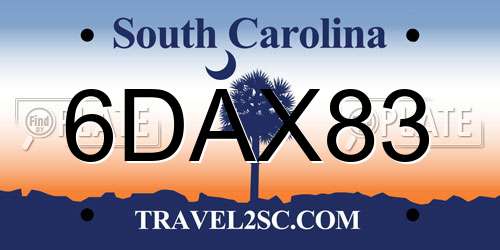 6DAX83 South Carolina License Plate