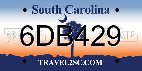 6DB429 South Carolina License Plate