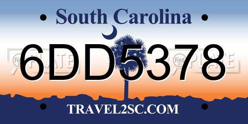 6DD5378 South Carolina License Plate