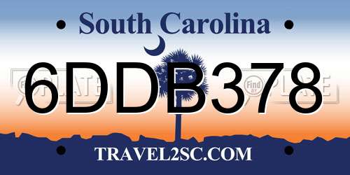 6DDB378 South Carolina License Plate