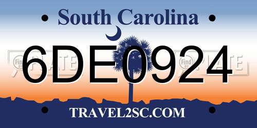 6DE0924 South Carolina License Plate
