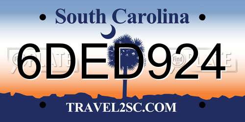 6DED924 South Carolina License Plate