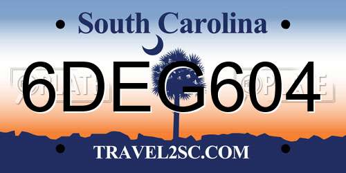 6DEG604 South Carolina License Plate