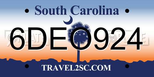 6DEO924 South Carolina License Plate