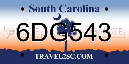 6DG543 South Carolina License Plate