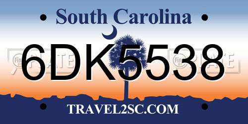 6DK5538 South Carolina License Plate