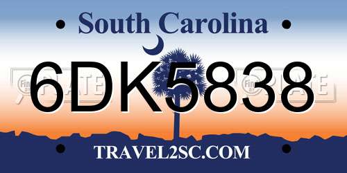6DK5838 South Carolina License Plate