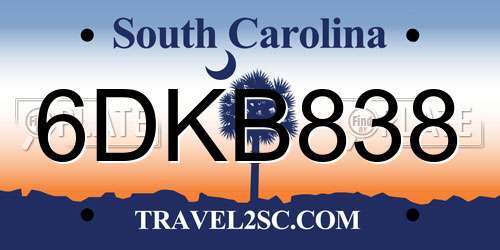 6DKB838 South Carolina License Plate