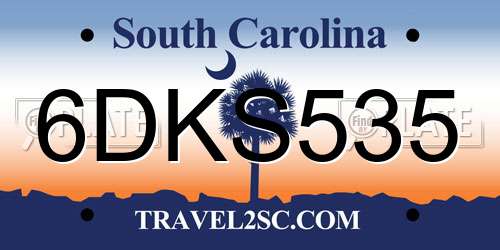 6DKS535 South Carolina License Plate