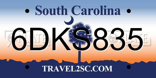 6DKS835 South Carolina License Plate