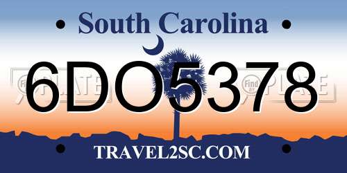 6DO5378 South Carolina License Plate