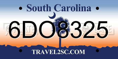6DO8325 South Carolina License Plate