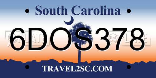6DOS378 South Carolina License Plate