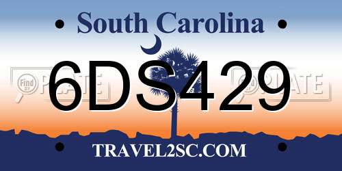 6DS429 South Carolina License Plate