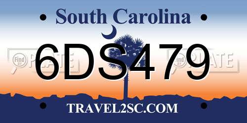 6DS479 South Carolina License Plate
