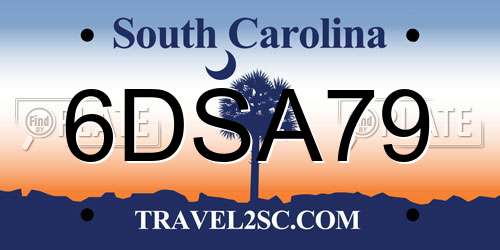 6DSA79 South Carolina License Plate