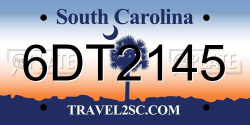 6DT2145 South Carolina License Plate