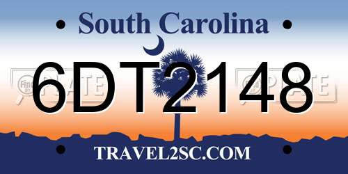 6DT2148 South Carolina License Plate